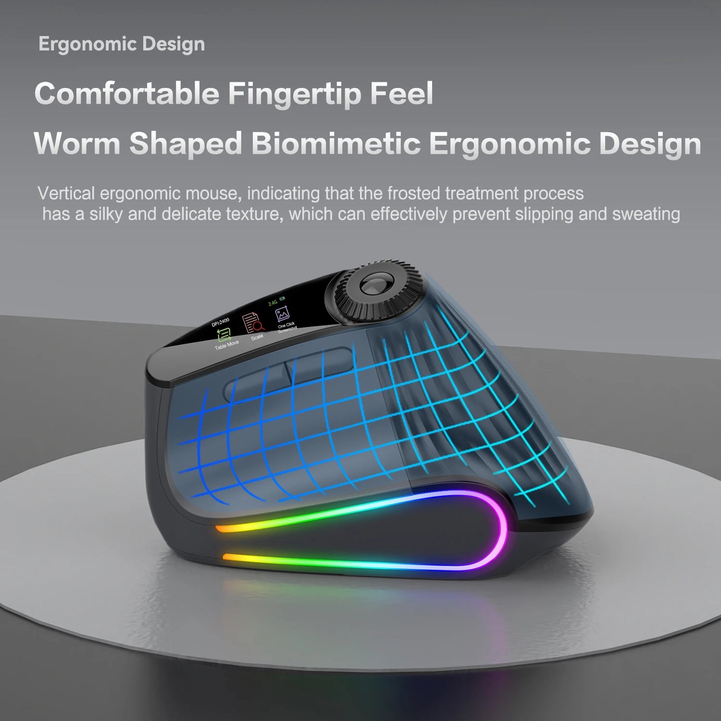 RGB Backlit Speed Roller Wireless Vertical Mouse with Function Adjustment Knob Bluetooth USB Ergonomic Mice Slient Click