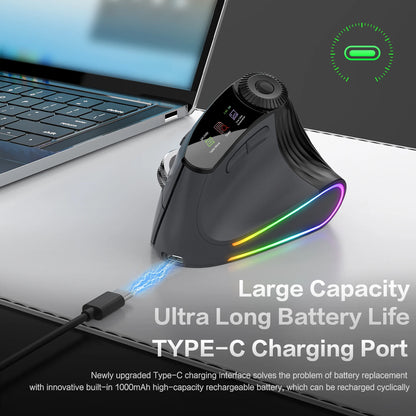 RGB Backlit Speed Roller Wireless Vertical Mouse with Function Adjustment Knob Bluetooth USB Ergonomic Mice Slient Click