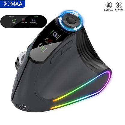 RGB Backlit Speed Roller Wireless Vertical Mouse with Function Adjustment Knob Bluetooth USB Ergonomic Mice Slient Click