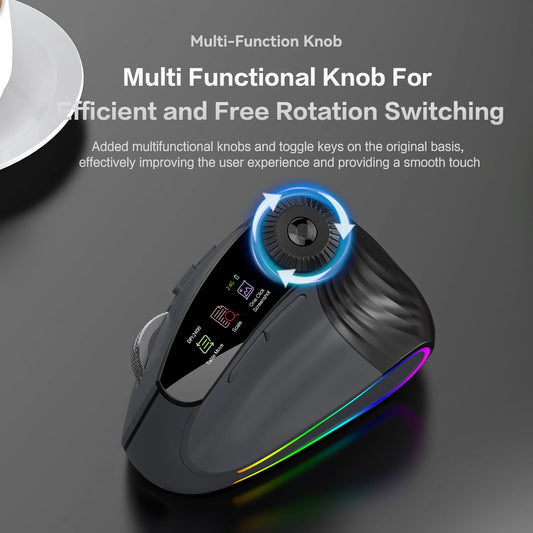 RGB Backlit Speed Roller Wireless Vertical Mouse with Function Adjustment Knob Bluetooth USB Ergonomic Mice Slient Click