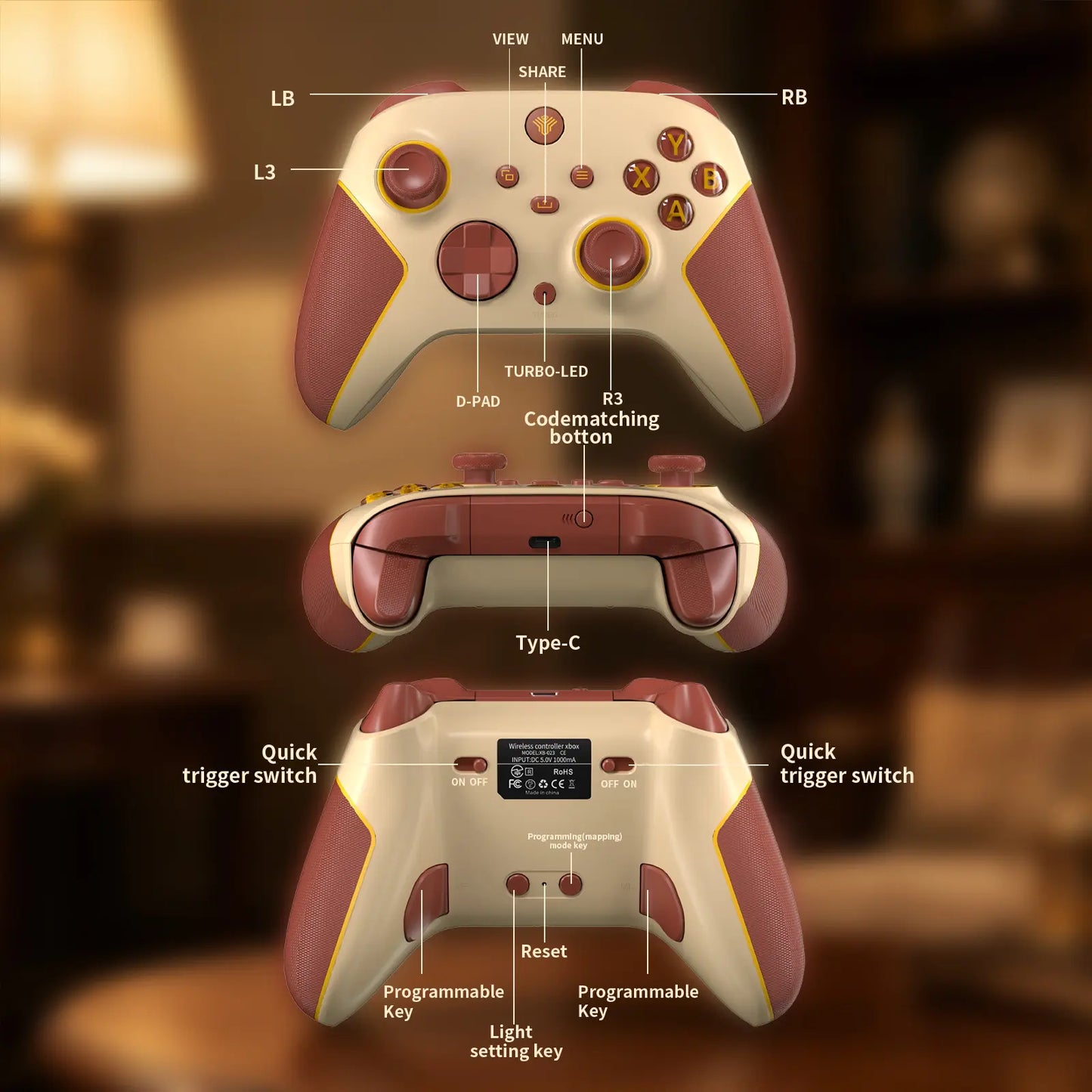 YUYIU Macro Wireless Halleffect Controller for XBOX ONE | XBOX X/S and Steam PC with Hall Effect Joysticks, Programmable, Turbo, Dual Switch Triggers, Dual Vibration, 7 RGB Lights, 3.5Mm Audio Jack, 1000Mah Battery