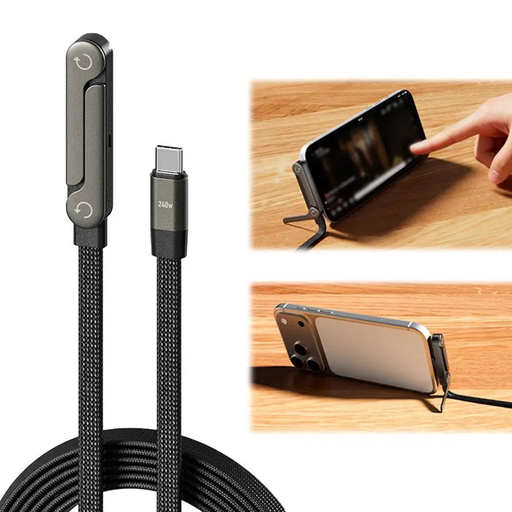 Sideways Phone Charger,Invisible Stand Charging Cable,Built in Phone Stand Charging Cord with Folding Phone Stand 2-In-1 Holder