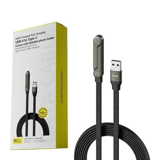 Sideways Phone Charger,Invisible Stand Charging Cable,Built in Phone Stand Charging Cord with Folding Phone Stand 2-In-1 Holder