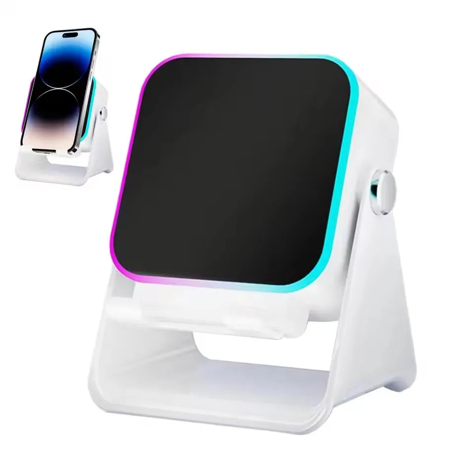 Transform Your Space with the Magnetic Induction Wireless Bluetooth Speaker Phone Stand – RGB Lights & 5000mAh Power Bank!