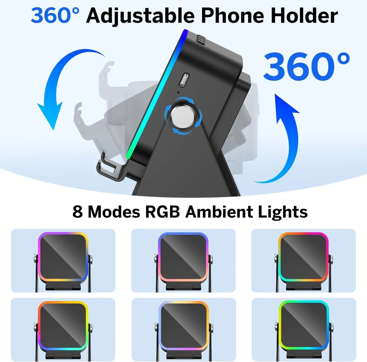 Transform Your Space with the Magnetic Induction Wireless Bluetooth Speaker Phone Stand – RGB Lights & 5000mAh Power Bank!