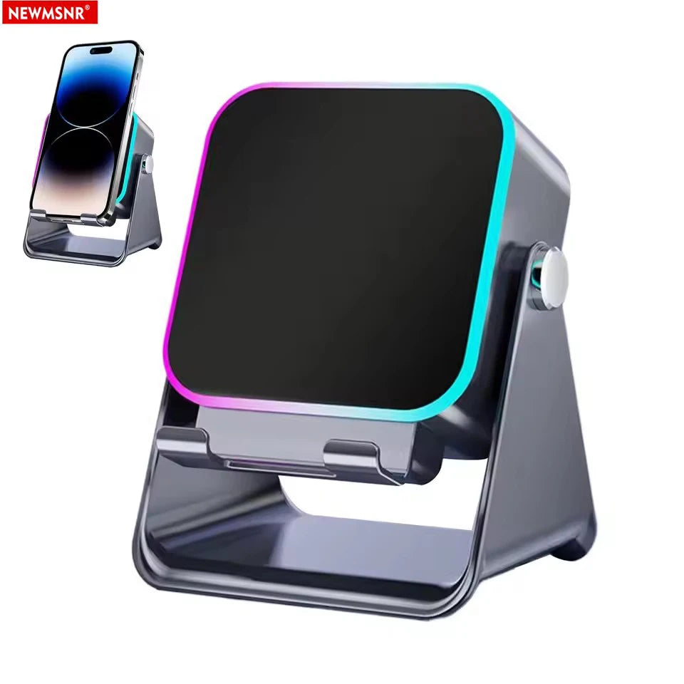 Transform Your Space with the Magnetic Induction Wireless Bluetooth Speaker Phone Stand – RGB Lights & 5000mAh Power Bank!