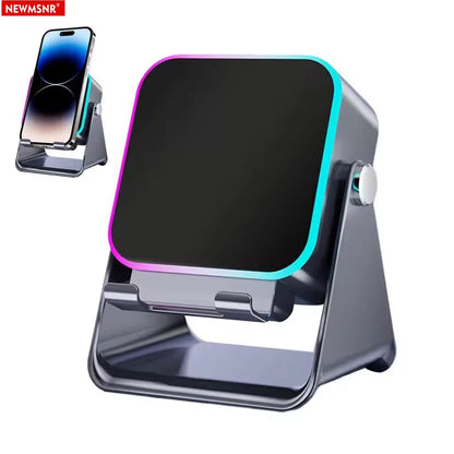 Transform Your Space with the Magnetic Induction Wireless Bluetooth Speaker Phone Stand – RGB Lights & 5000mAh Power Bank!