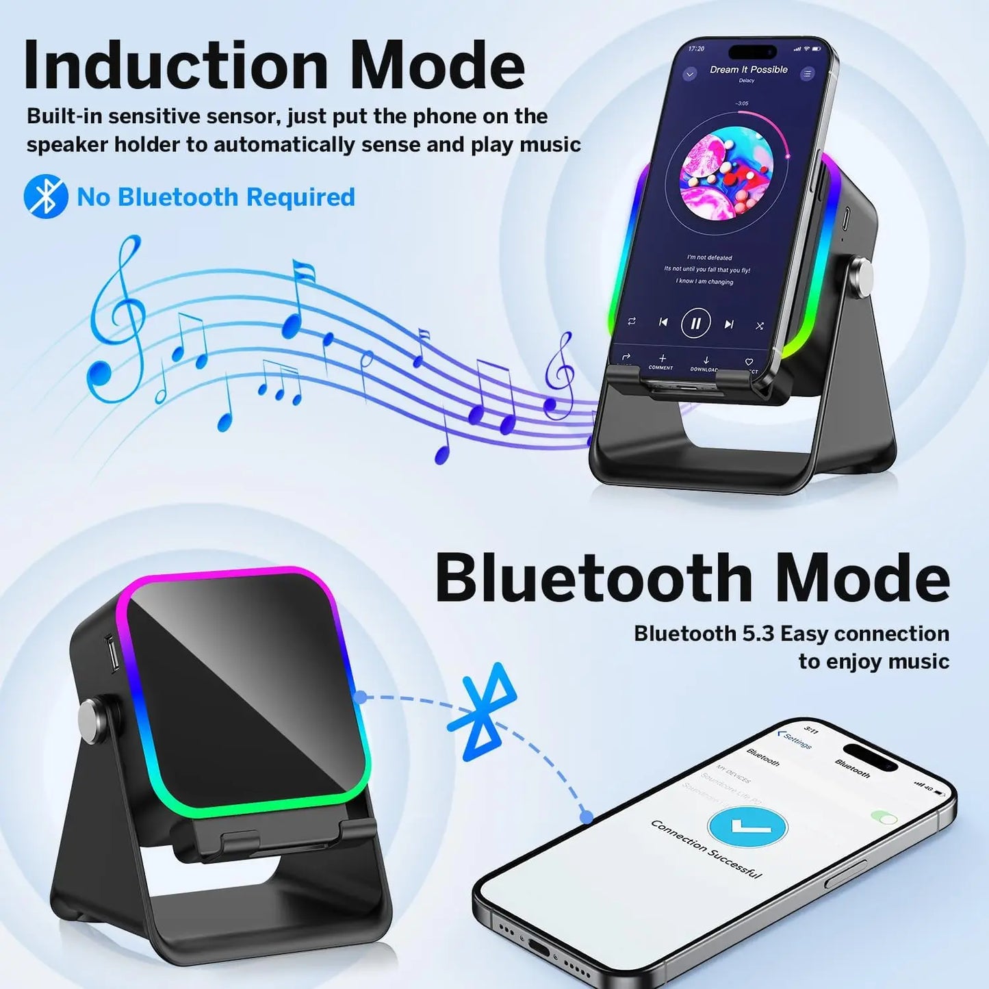 Transform Your Space with the Magnetic Induction Wireless Bluetooth Speaker Phone Stand – RGB Lights & 5000mAh Power Bank!