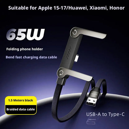 Sideways Phone Charger,Invisible Stand Charging Cable,Built in Phone Stand Charging Cord with Folding Phone Stand 2-In-1 Holder