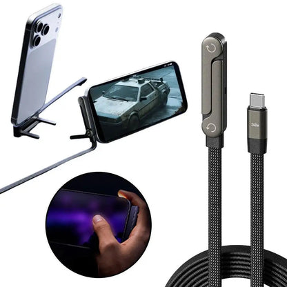 Sideways Phone Charger,Invisible Stand Charging Cable,Built in Phone Stand Charging Cord with Folding Phone Stand 2-In-1 Holder